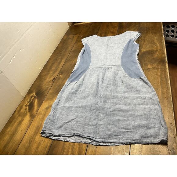 LINA TOMEI Chambray Blue Coastal Embroidered 100% Linen Dress Large Italy - Picture 10 of 11